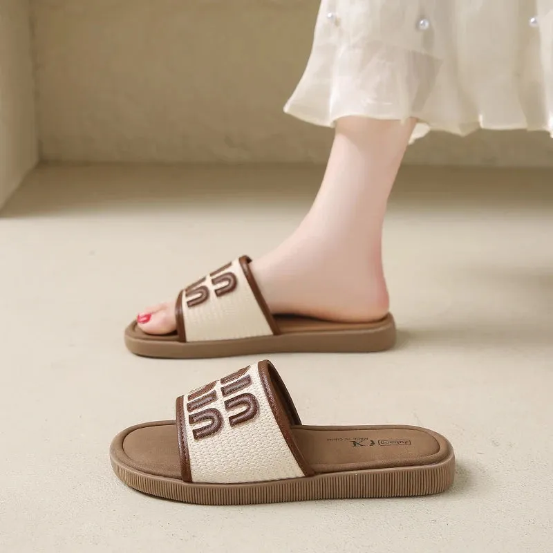 CRLAYDK Flat Sandals for Women Walking Summer Letters Designer Comfortable Ladies Slippers Casual Outdoor Beach Dressy Slides