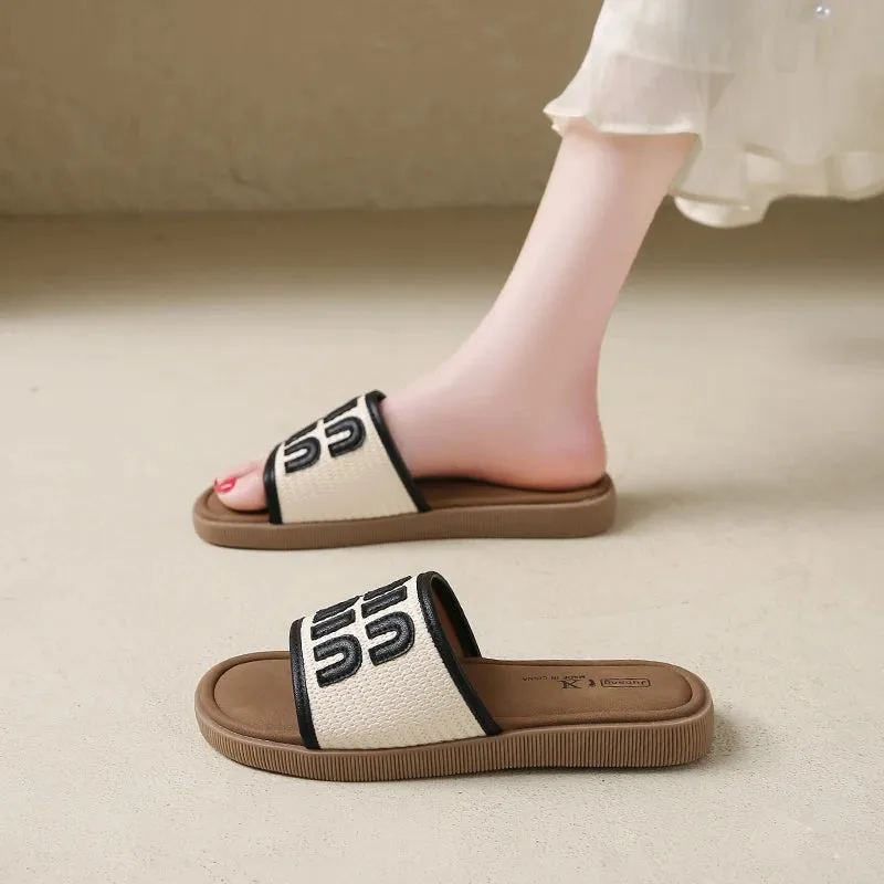 CRLAYDK Flat Sandals for Women Walking Summer Letters Designer Comfortable Ladies Slippers Casual Outdoor Beach Dressy Slides