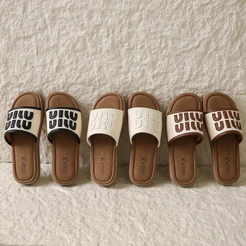 CRLAYDK Flat Sandals for Women Walking Summer Letters Designer Comfortable Ladies Slippers Casual Outdoor Beach Dressy Slides