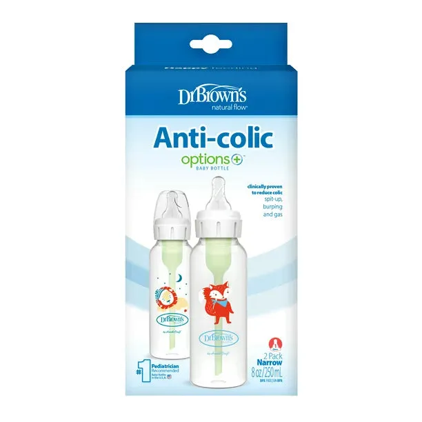 Dr. Brown's 8oz/250mL Options  Anti-Colic Bottles, Lion & Fox, 2-Pack