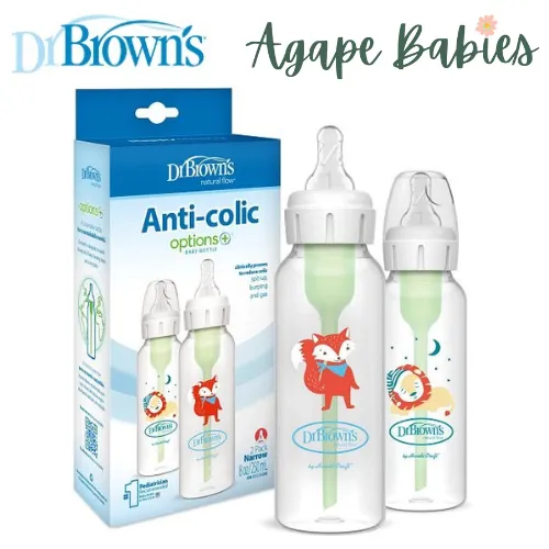 Dr. Brown's 8oz/250mL Options  Anti-Colic Bottles, Lion & Fox, 2-Pack