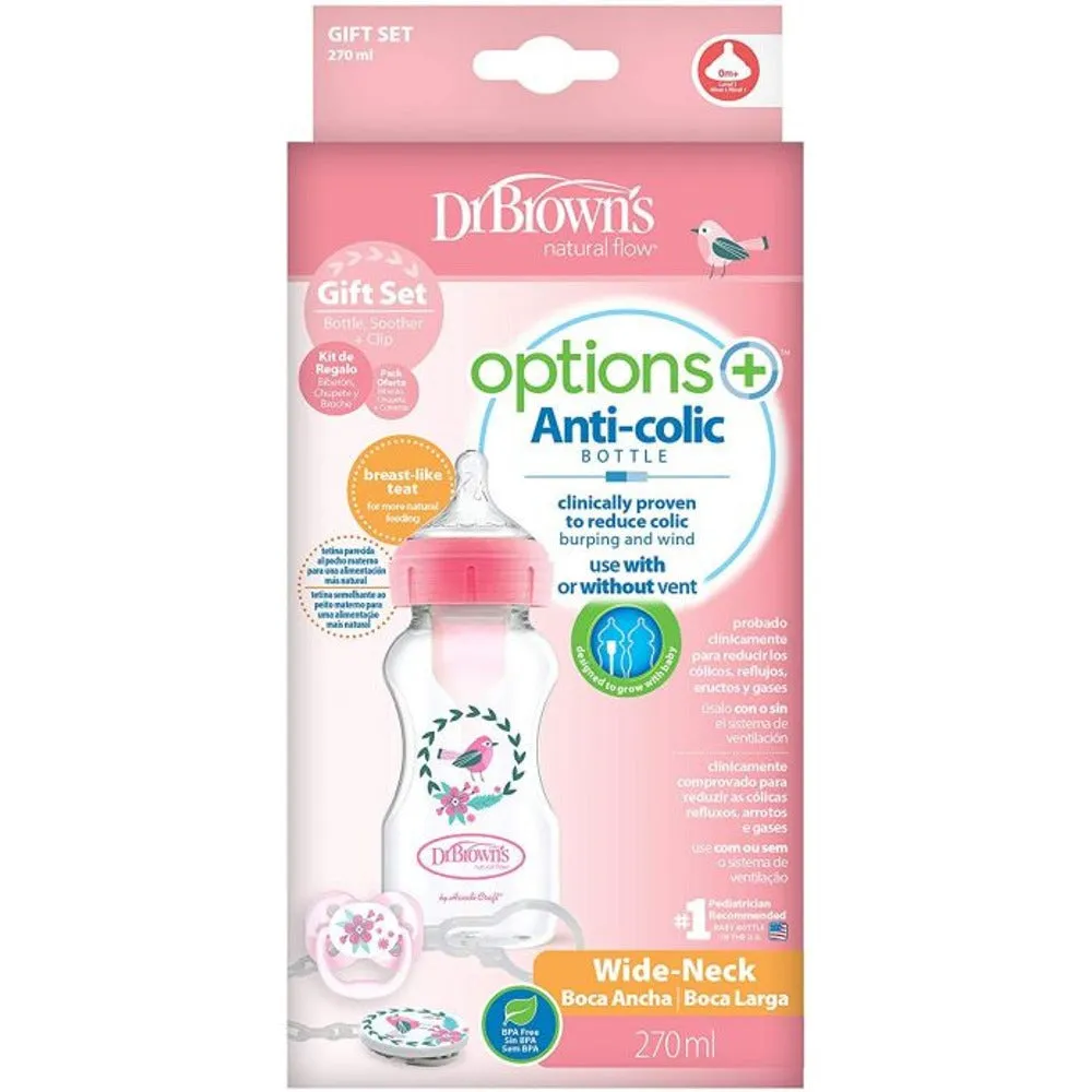 Dr Brown's PP Wide-Neck Options  Bottle   Soother Gift Set - PINK