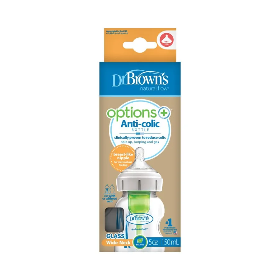 Dr. Brown's Wide-Neck Glass Natural Flow Anti-Colic Options  Bottle (5oz)