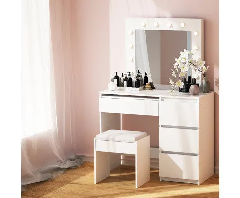 Dressing Table Set Stool 12 Led Bulbs White