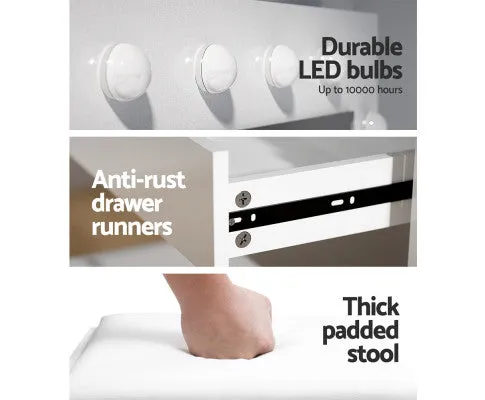 Dressing Table Set Stool 12 Led Bulbs White