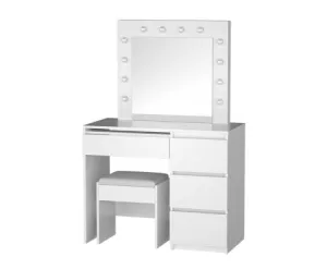 Dressing Table Set Stool 12 Led Bulbs White