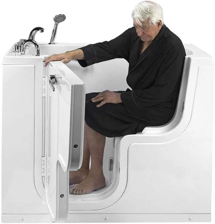 Ella Transfer60 Acrylic Soaking Walk-In Tub, Outward Swing Door, Fast Fill Faucet, Left 2" Dual Drain