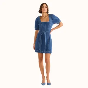 Ellis Denim Mini Dress (Mid Blue)