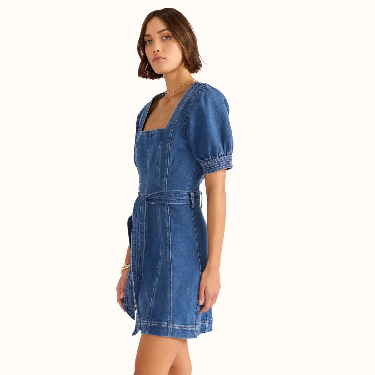Ellis Denim Mini Dress (Mid Blue)