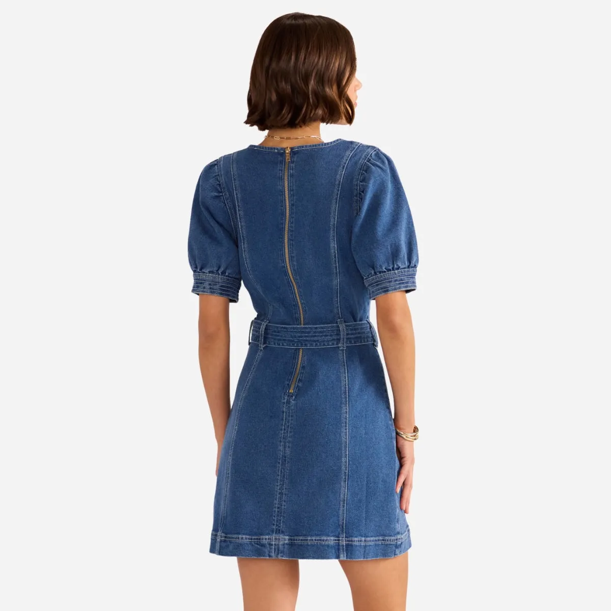 Ellis Denim Mini Dress (Mid Blue)