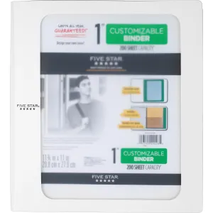 Five Star Customizable 1" D-ring Plastic Binder
