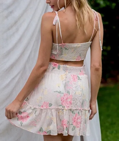 Floral Smock Waist Tiered Mini Skirt