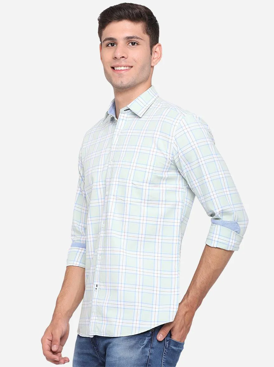 Green Checked Slim Fit Casual Shirt | JadeBlue