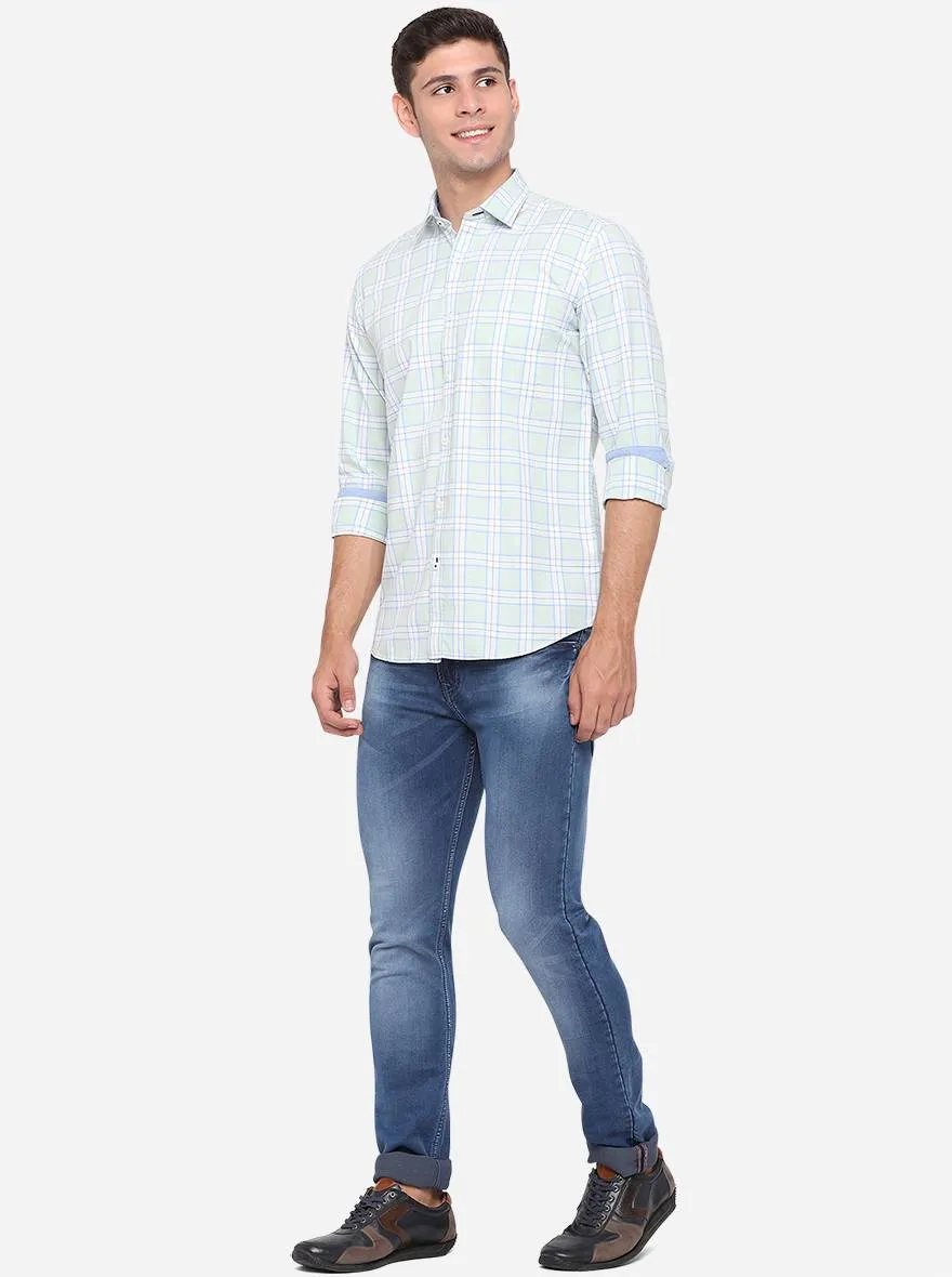 Green Checked Slim Fit Casual Shirt | JadeBlue