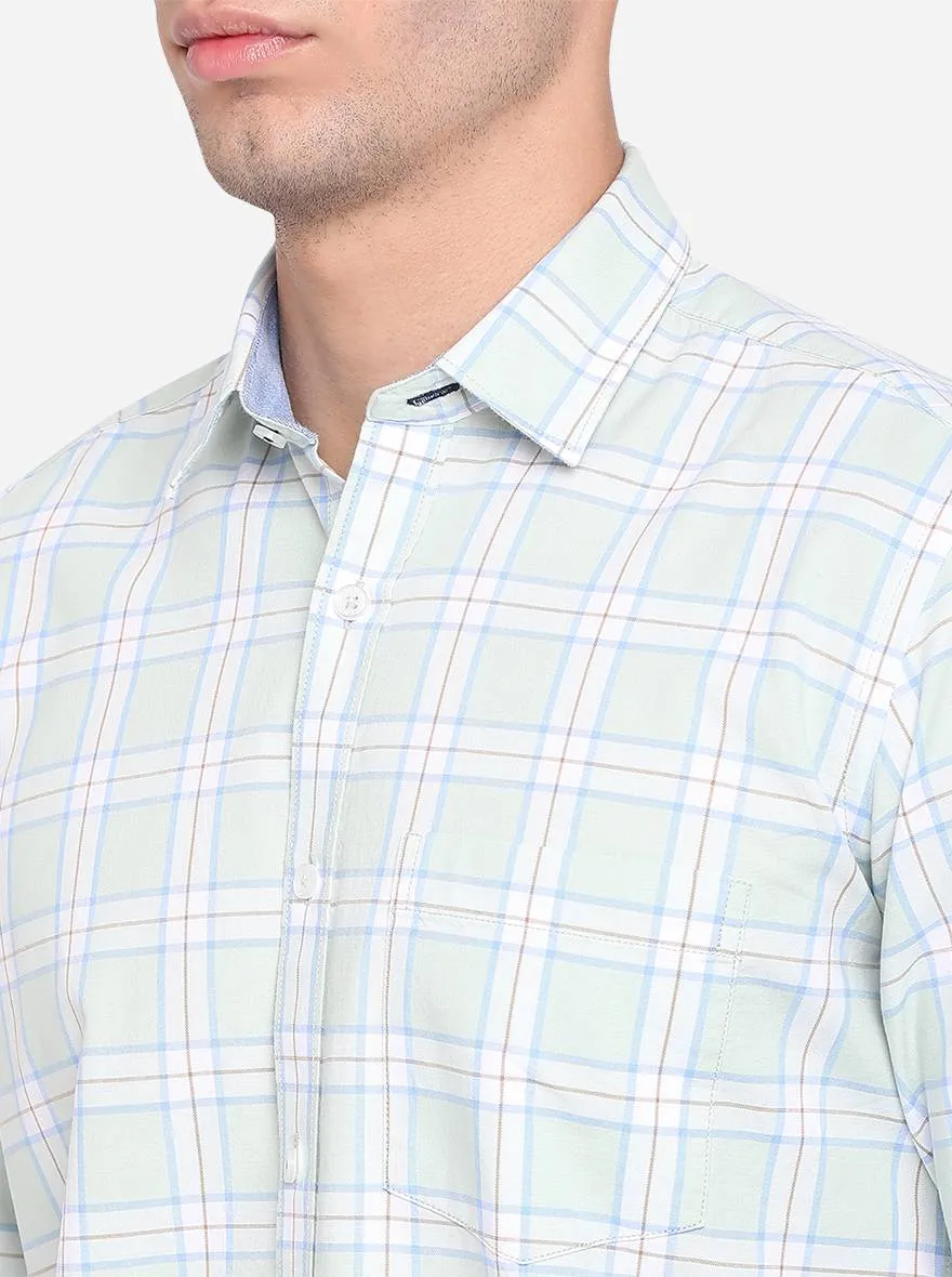 Green Checked Slim Fit Casual Shirt | JadeBlue