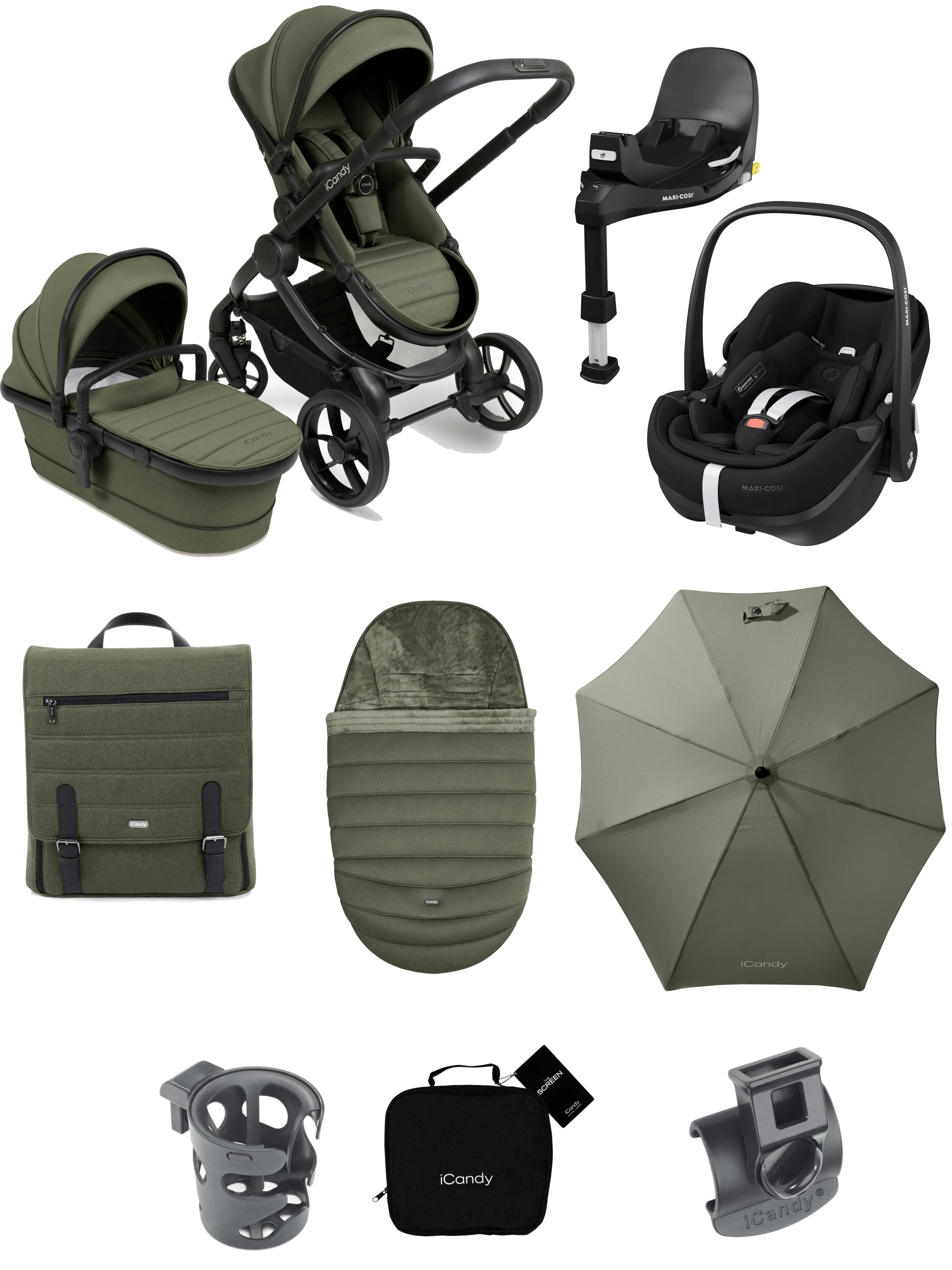 iCandy Peach 7, Maxi Cosi Pebble 360 PRO 2 Complete Travel System Bundle - Ivy