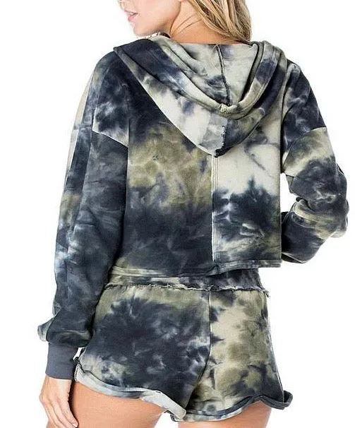Inside Out Tie Dye Kangaroo Pocket Zip Up Hoodie Sweatshirt
