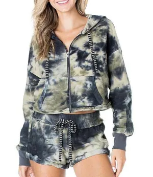 Inside Out Tie Dye Kangaroo Pocket Zip Up Hoodie Sweatshirt