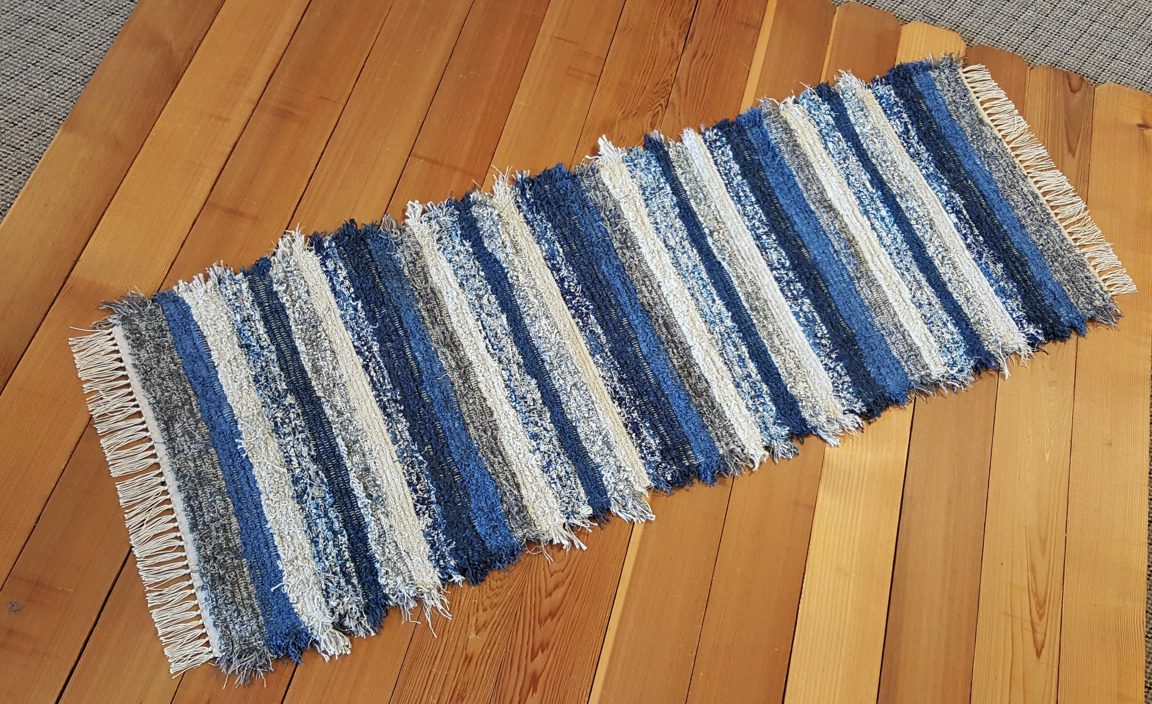 Kitchen or Hallway Runner Rug - 24" x 63"  Navy, Blue & Gray