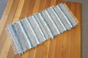 Kitchen or Hallway Runner Rug - 28" x 62" Blue Aqua, Gray & White