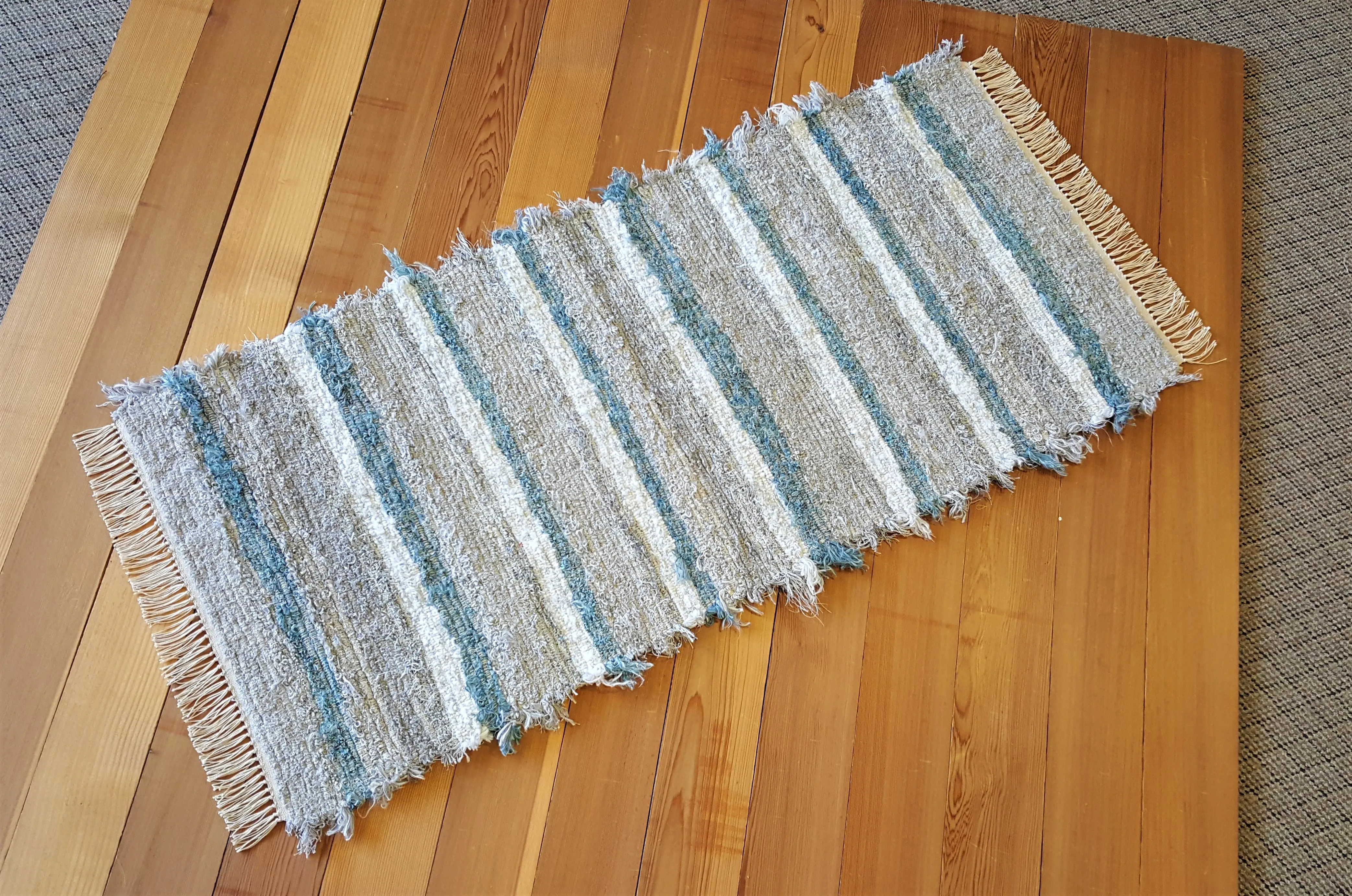 Kitchen or Hallway Runner Rug - 28" x 62" Blue Aqua, Gray & White