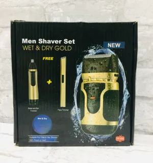 Kleen Kut Wet or Dry Shaver Set - 3 in 1 Black & Gold Set! Includes Nose/Ear Trimmer & Face Trimmer! Packaging damaged, contents are perfect!