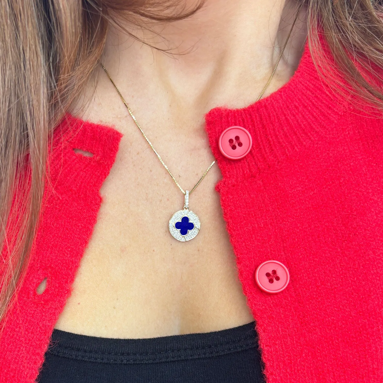 Lapis Diamond Disc Clover Charm