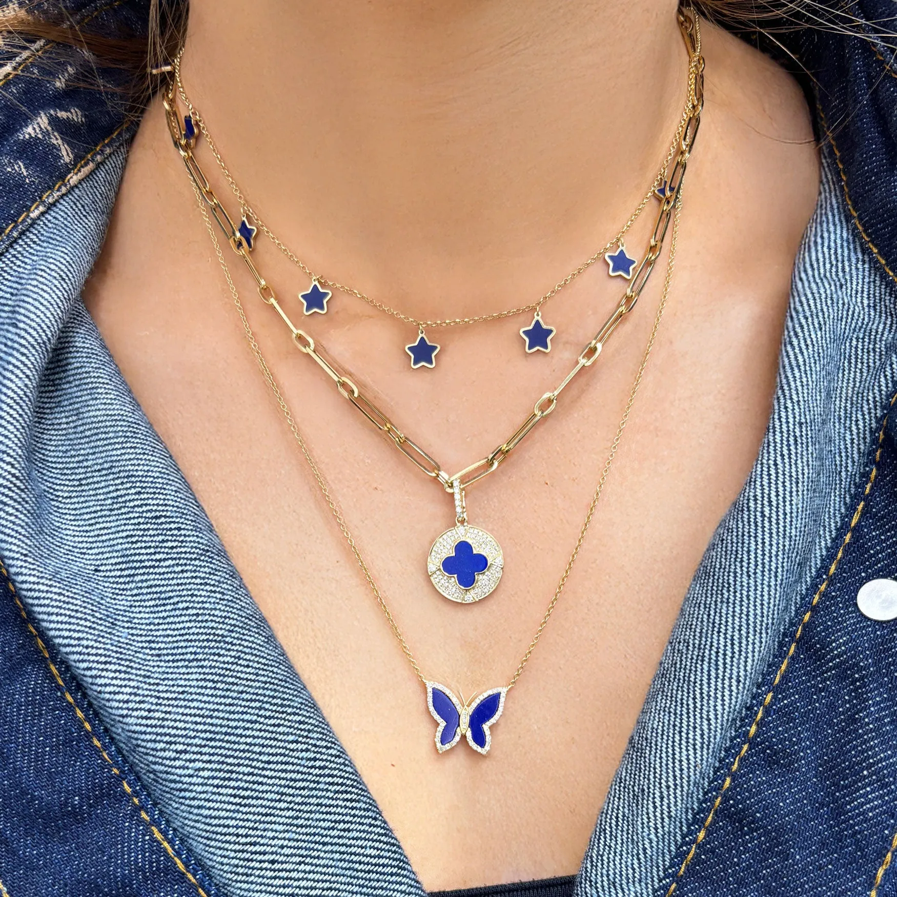 Lapis Diamond Disc Clover Charm