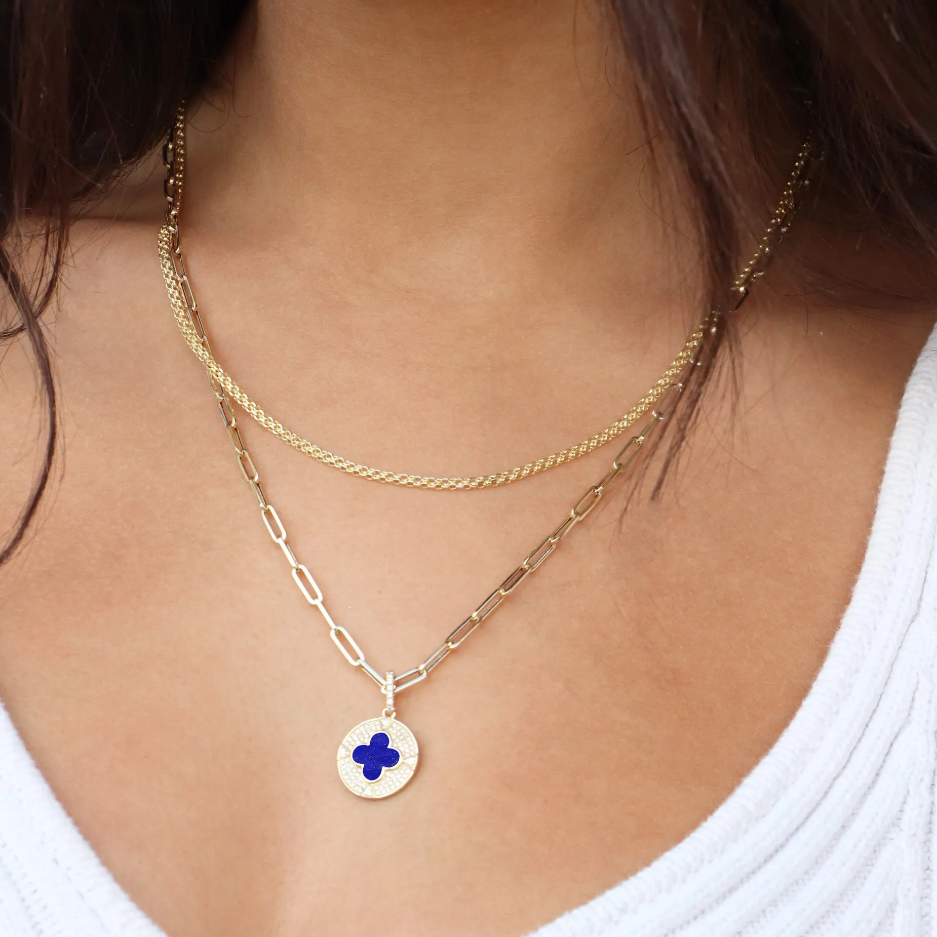 Lapis Diamond Disc Clover Charm