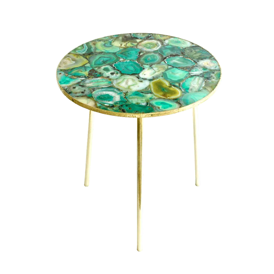 Light Green Agate Round Accent Table