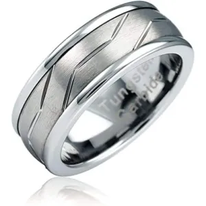 Lincoln Men's Angled Groove Lines Tungsten Carbide Wedding Band - 8mm