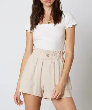 Linen High Waist Paper Bag Two Pocket Shorts