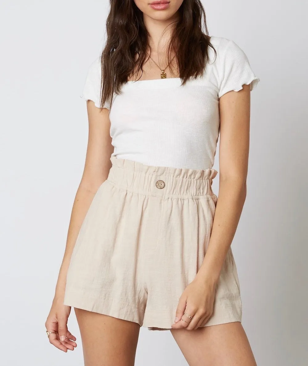 Linen High Waist Paper Bag Two Pocket Shorts
