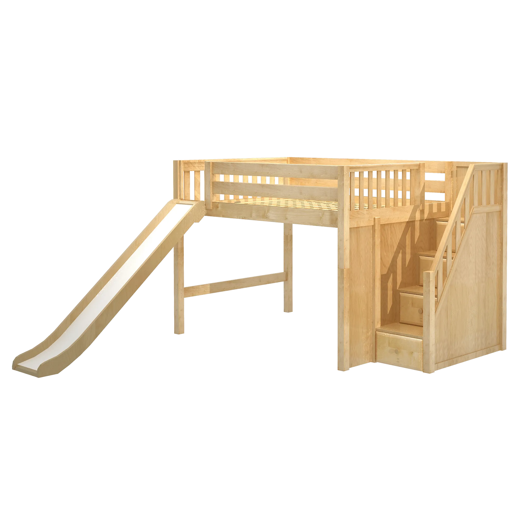 Maxtrix Full Mid Loft Bed with Stairs   Slide