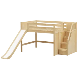 Maxtrix Full Mid Loft Bed with Stairs   Slide