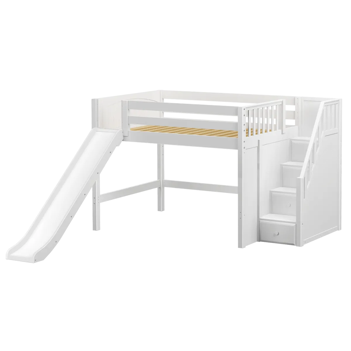 Maxtrix Full Mid Loft Bed with Stairs   Slide