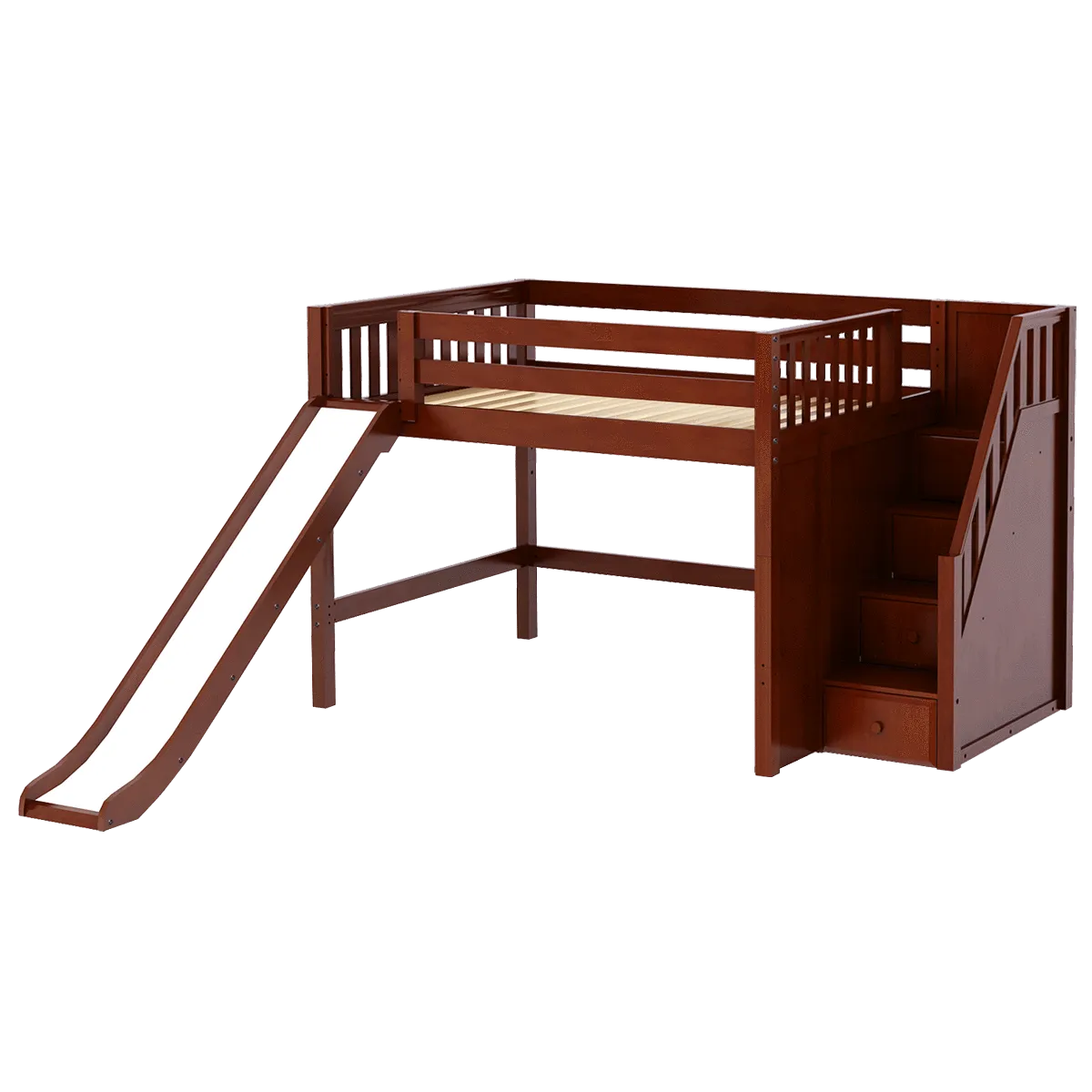 Maxtrix Full Mid Loft Bed with Stairs   Slide