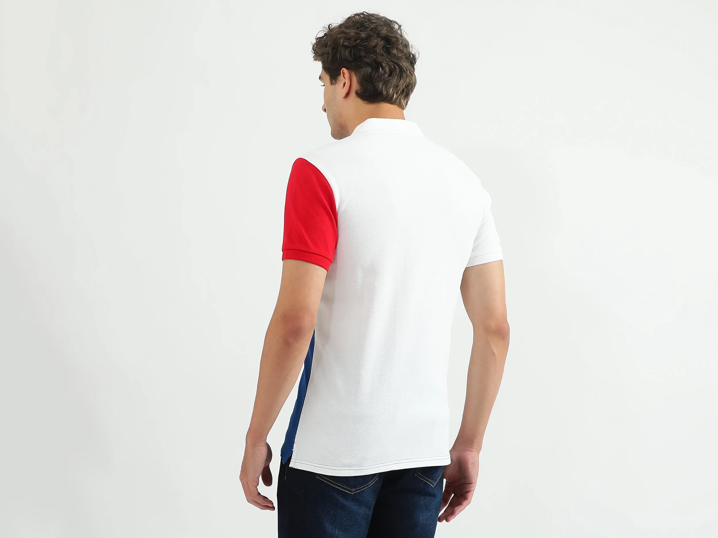 Men Color Blocked Polo Collar T-shirt