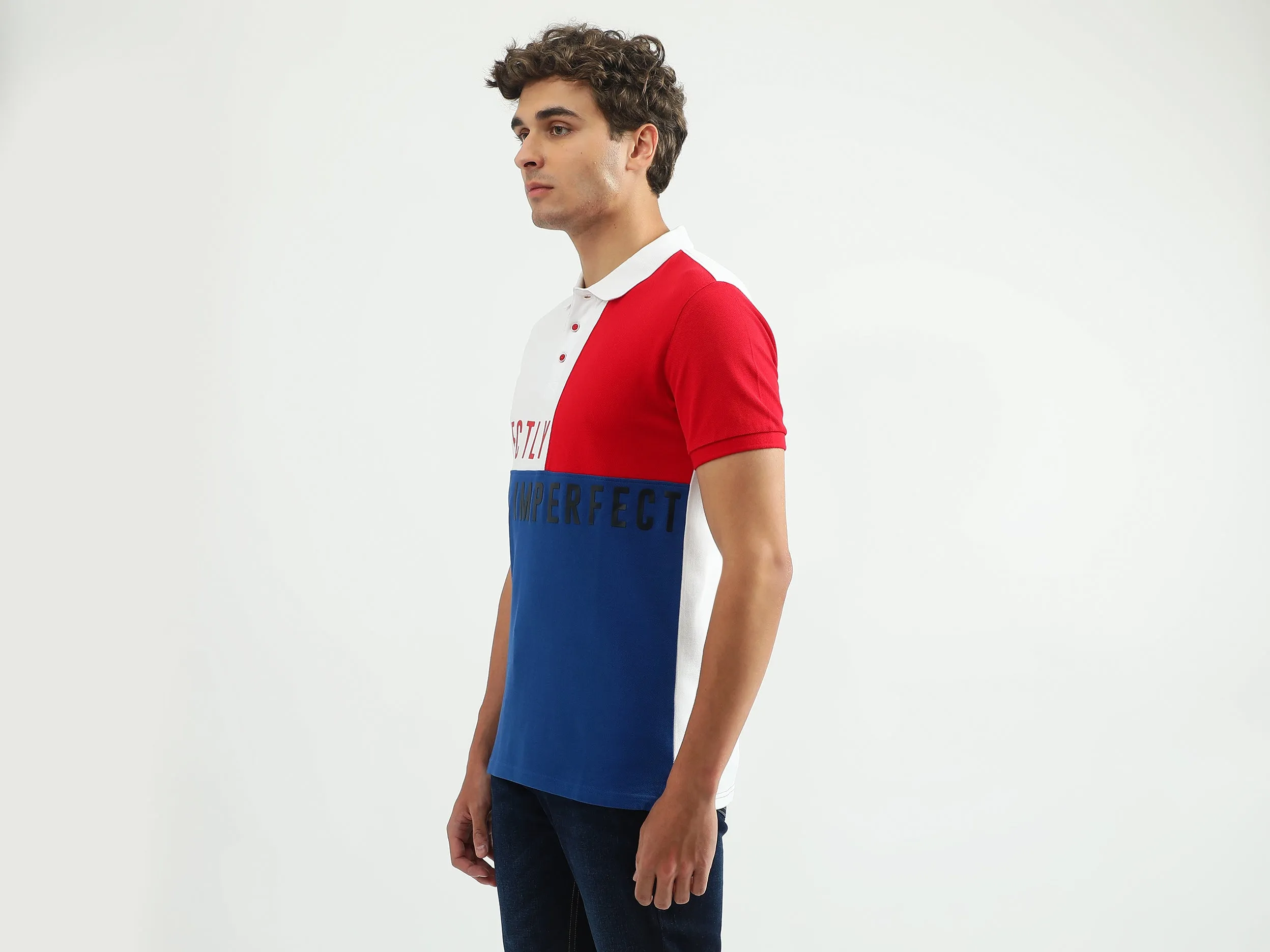 Men Color Blocked Polo Collar T-shirt