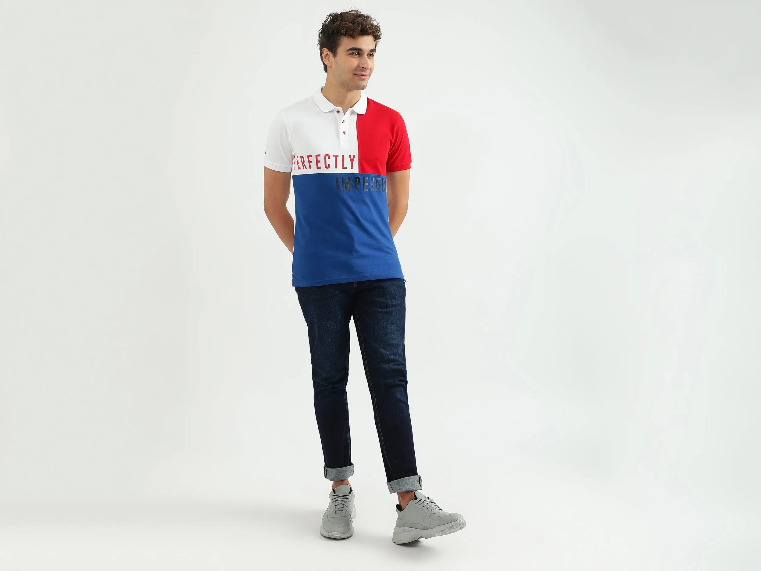 Men Color Blocked Polo Collar T-shirt