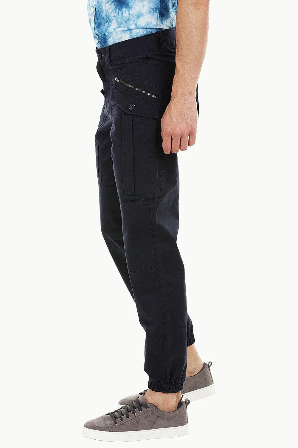 Mens Dark Navy Cuff Jogger Cargo Pants
