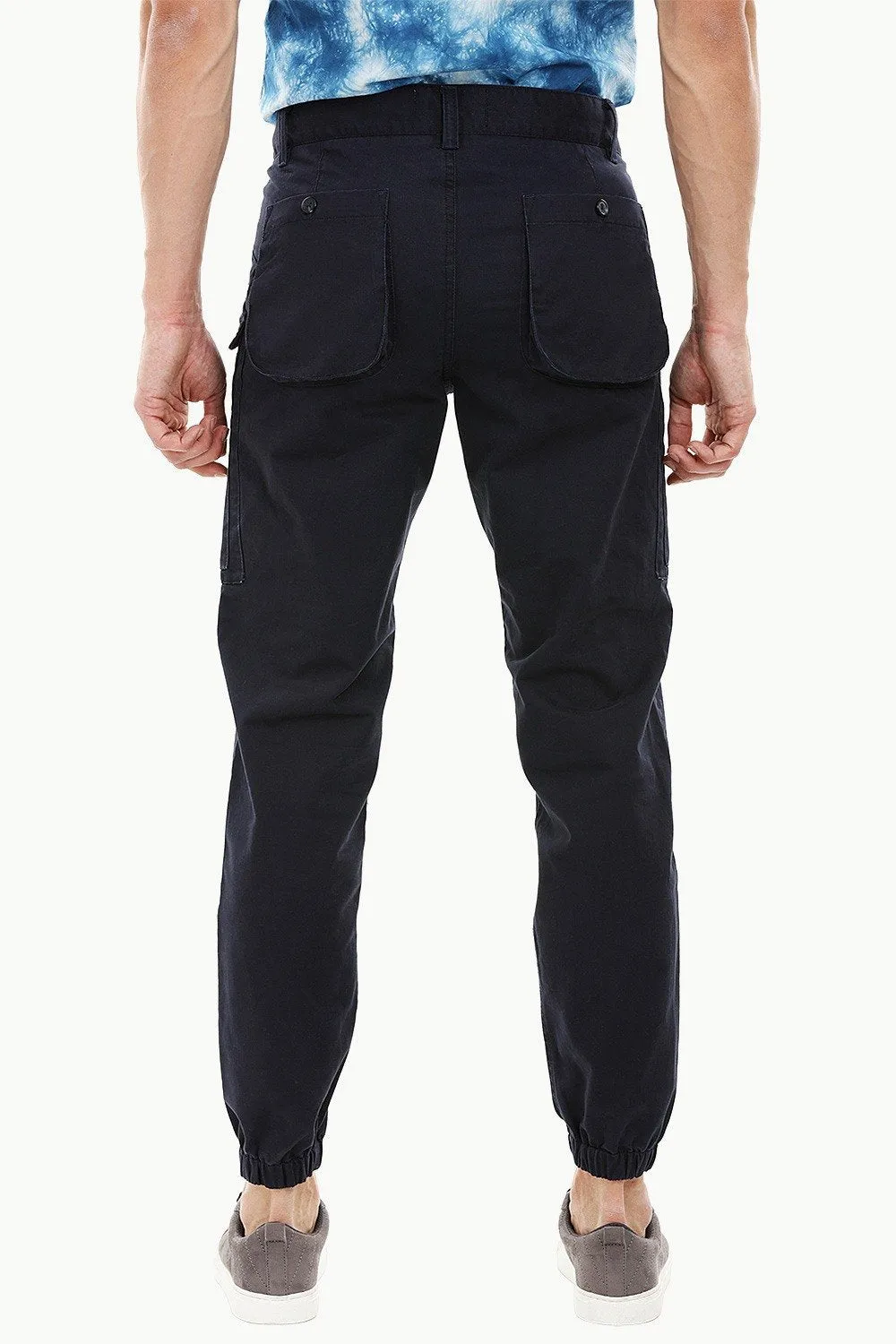 Mens Dark Navy Cuff Jogger Cargo Pants