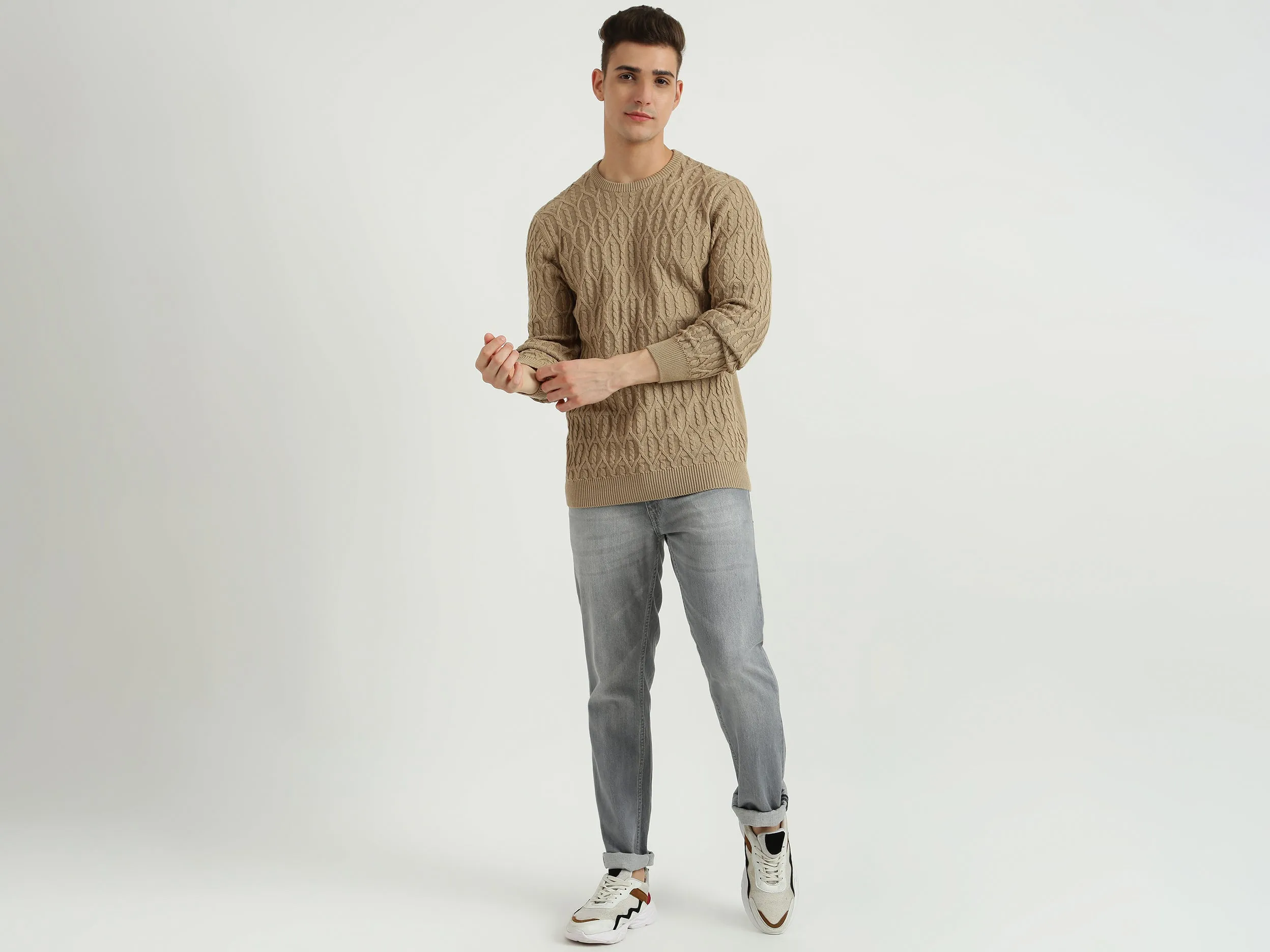 Mens Long Sleeve Textured Sweater