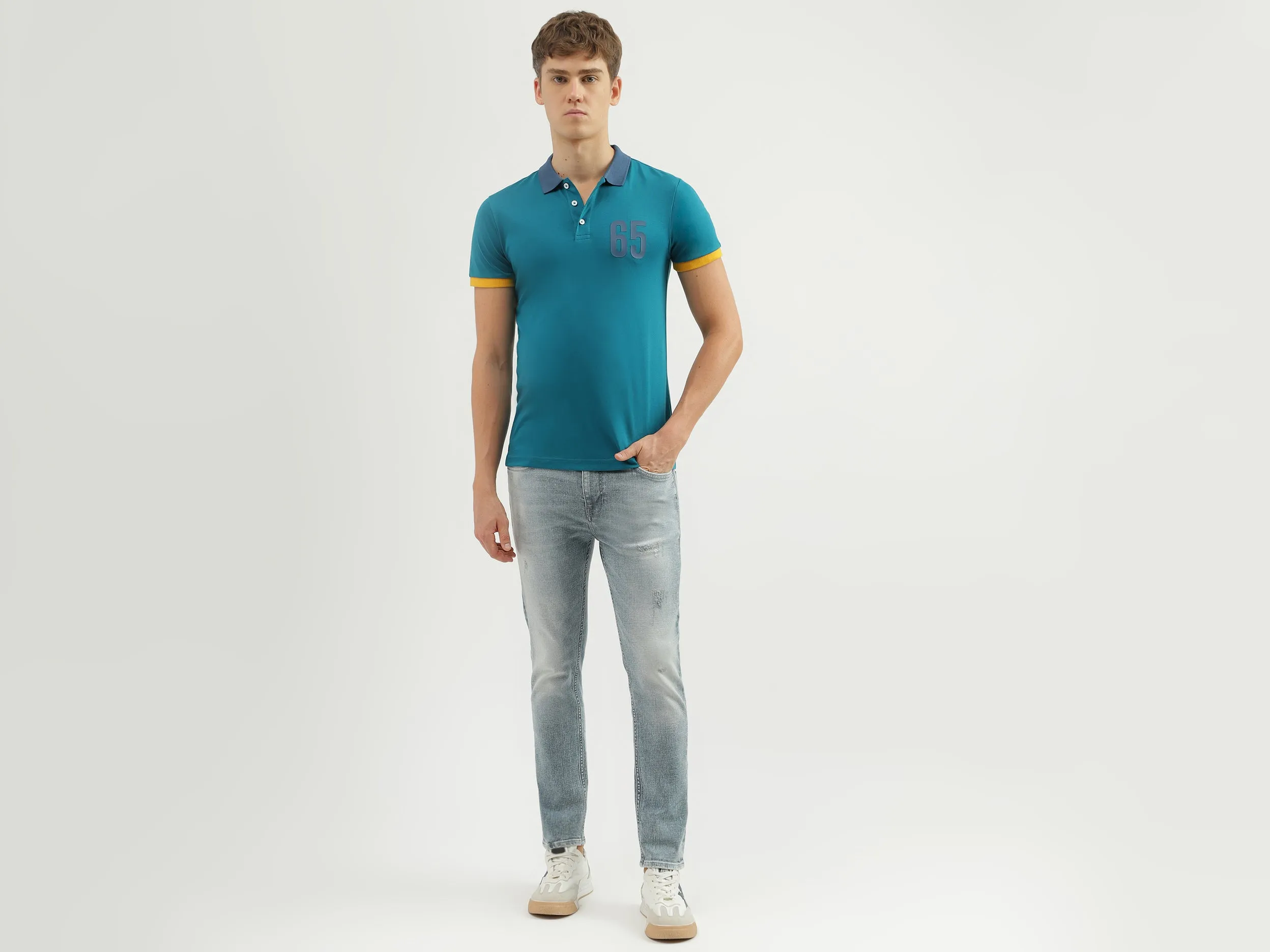 Men's Regular Fit Polo Neck Applique T-shirt