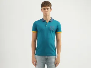 Men's Regular Fit Polo Neck Applique T-shirt