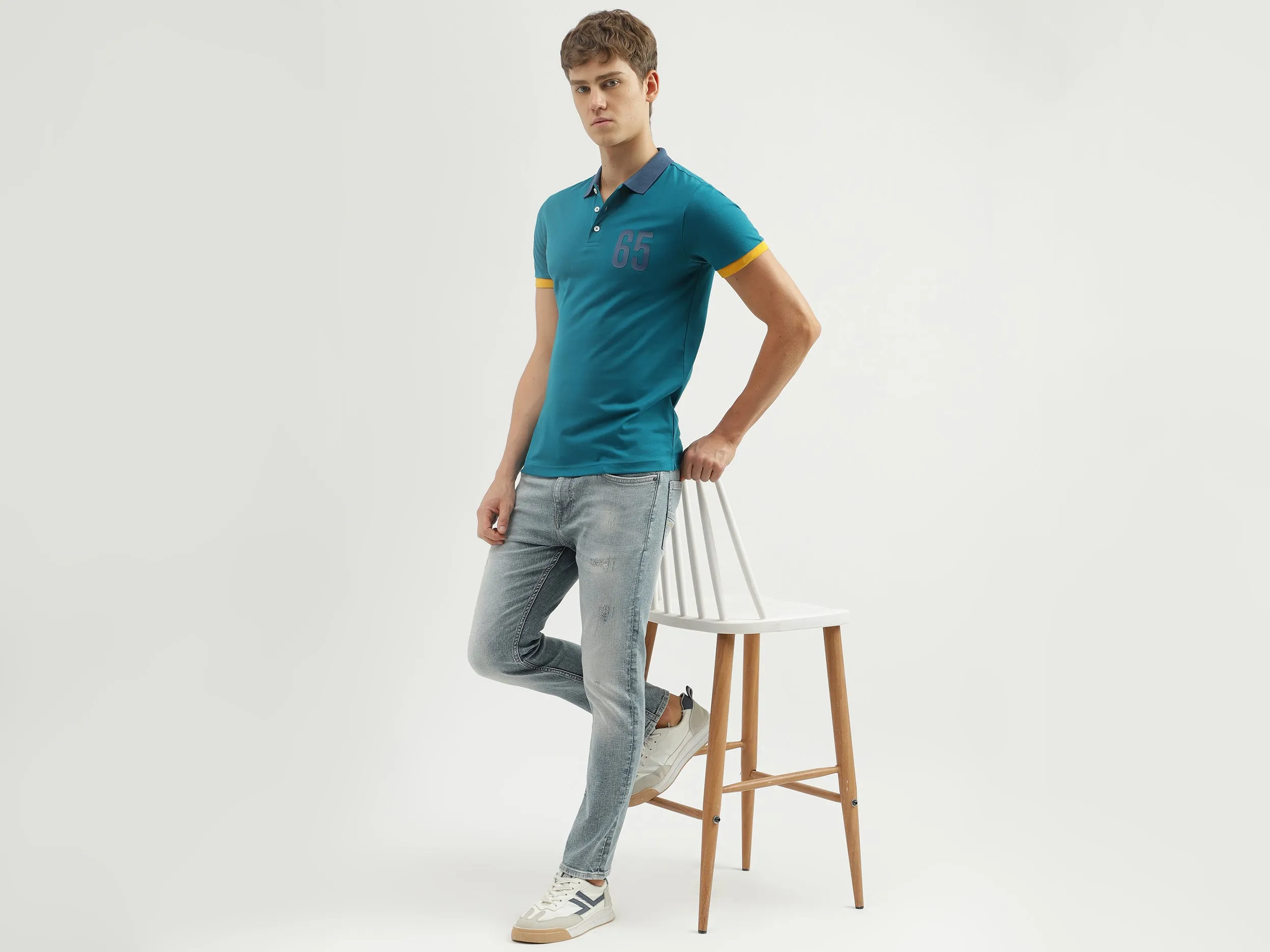 Men's Regular Fit Polo Neck Applique T-shirt