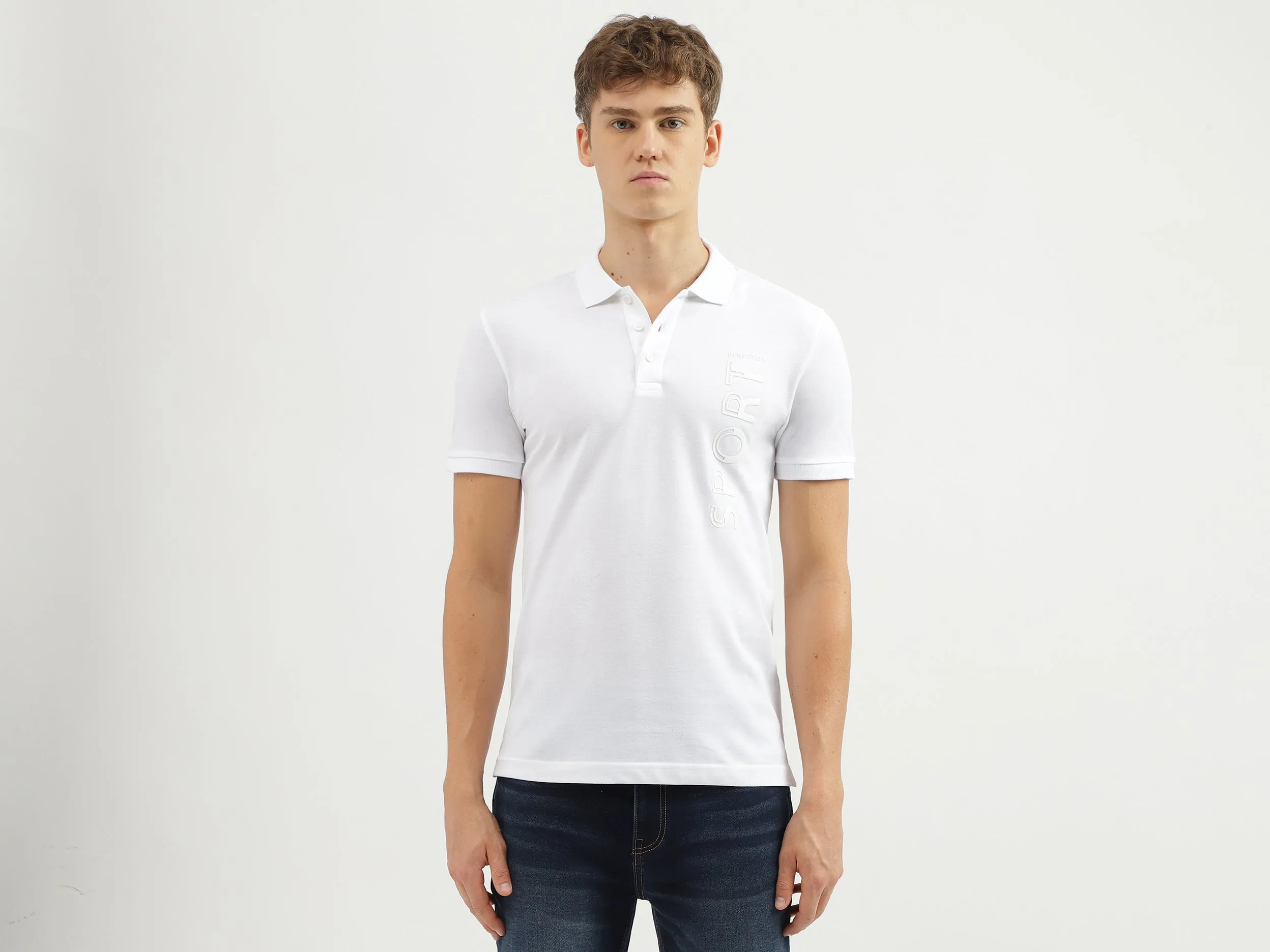 Men's Regular Fit Polo Neck Applique T-shirt