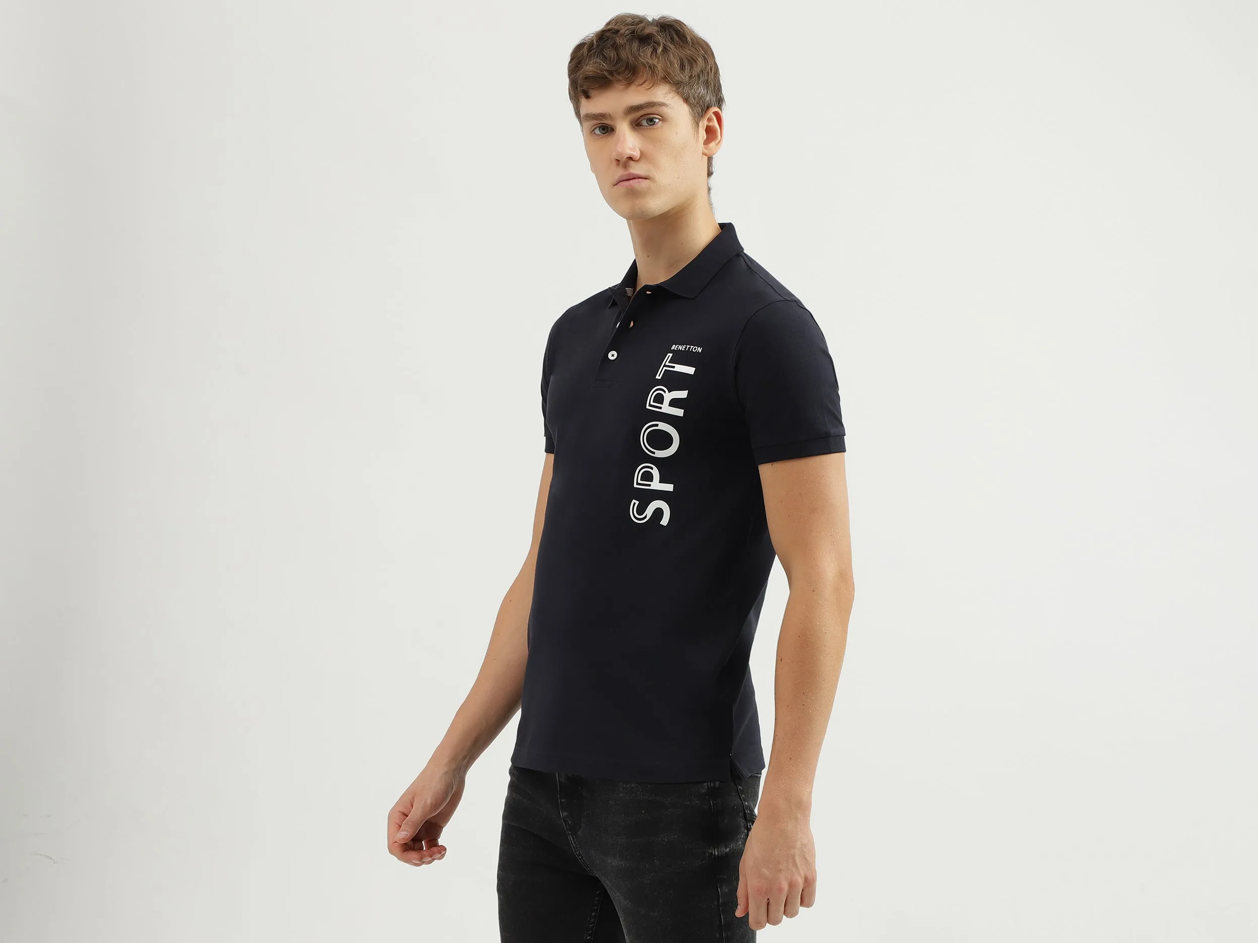 Men's Regular Fit Polo Neck Applique T-shirt
