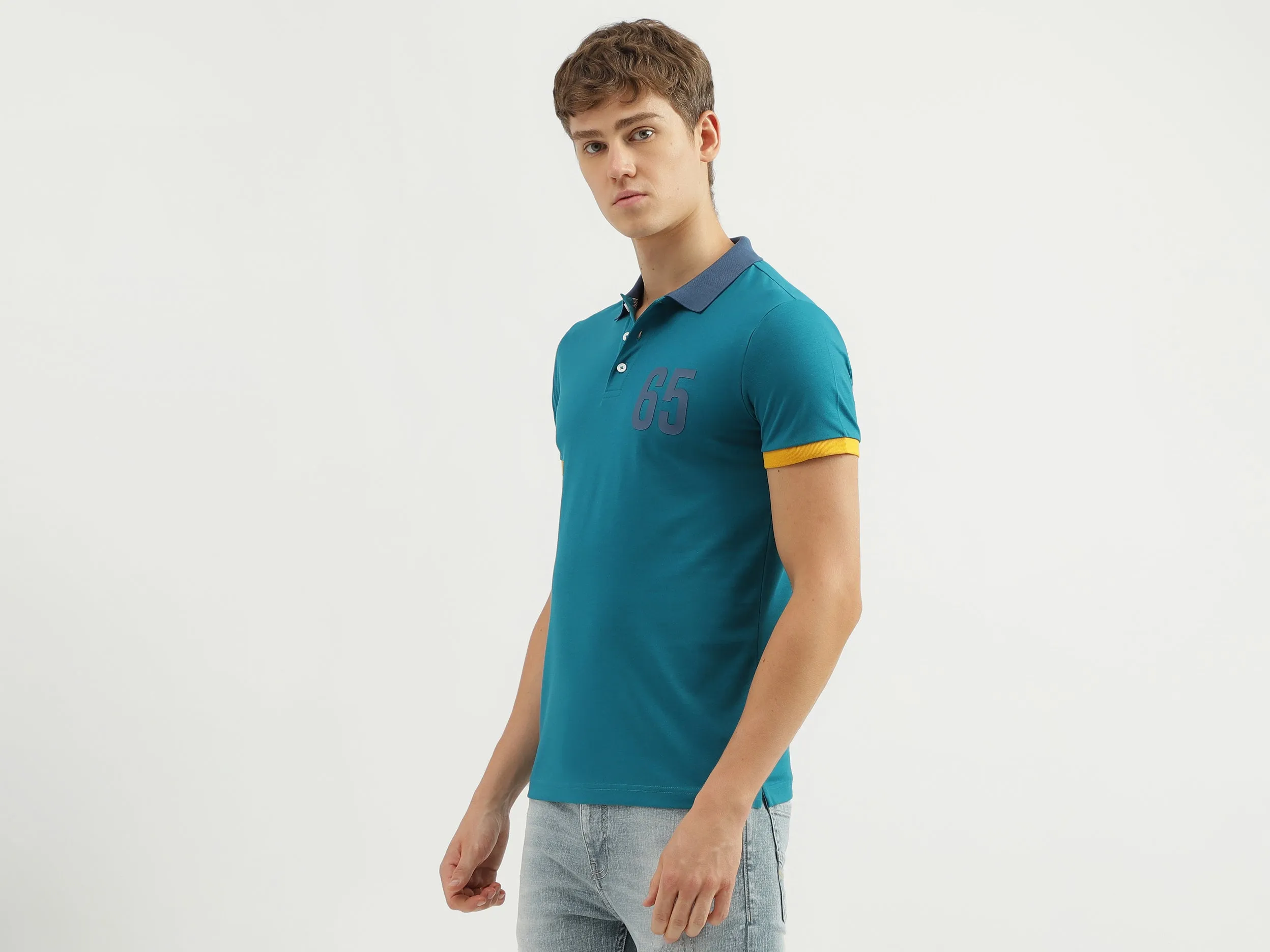 Men's Regular Fit Polo Neck Applique T-shirt