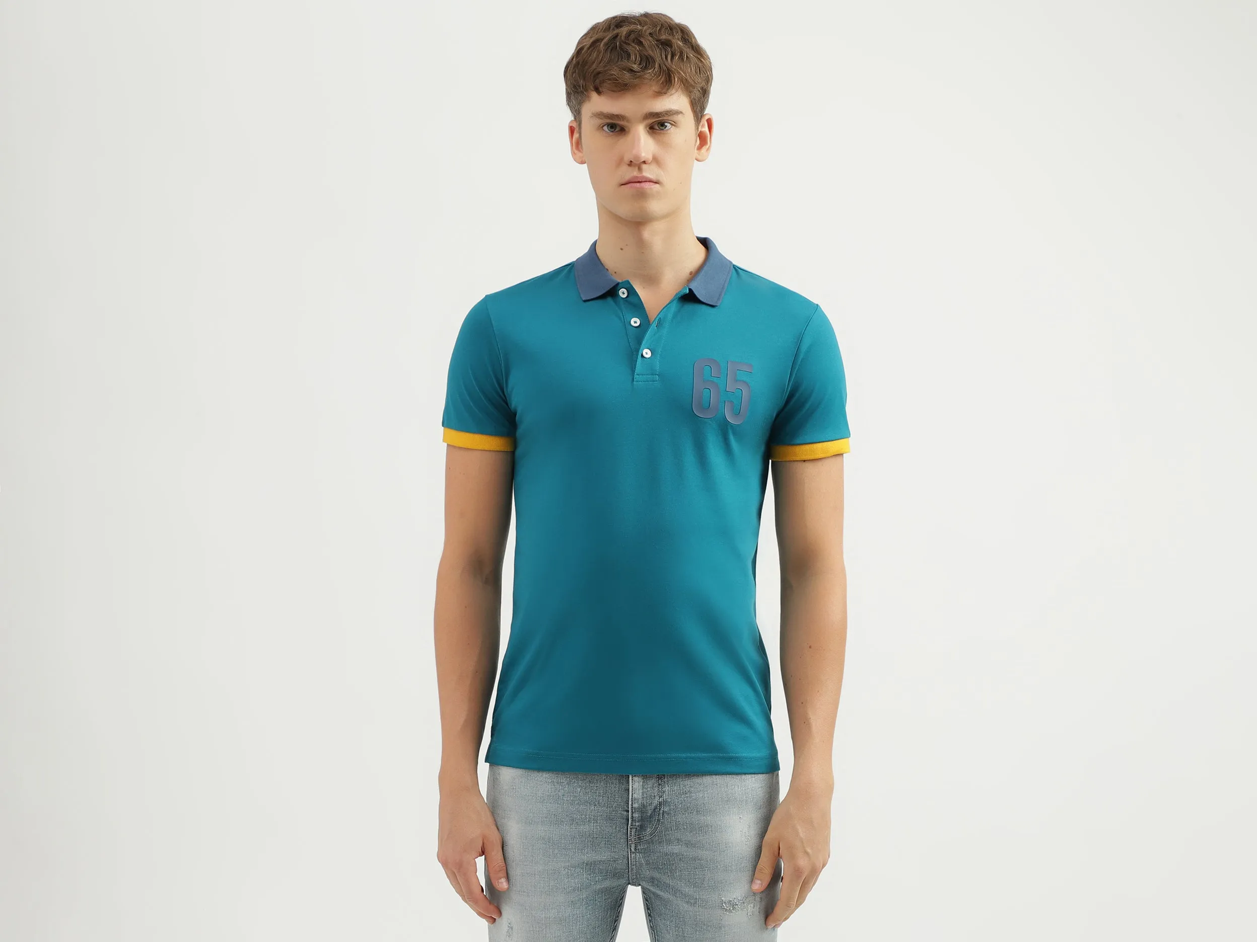 Men's Regular Fit Polo Neck Applique T-shirt